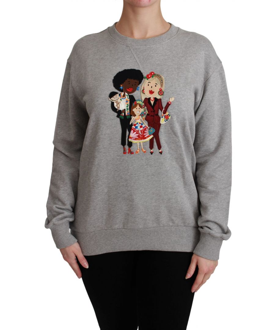DOLCE & ; GABBANA Superbe pull neuf avec étiquettes, 100% authentique Dolce & ; Gabbana Modèle : Pull à col ras du cou Matériau : 100% coton Couleur : Gris avec broderie multicolore Motif : #dgfamily Détails du logo Made in Italy