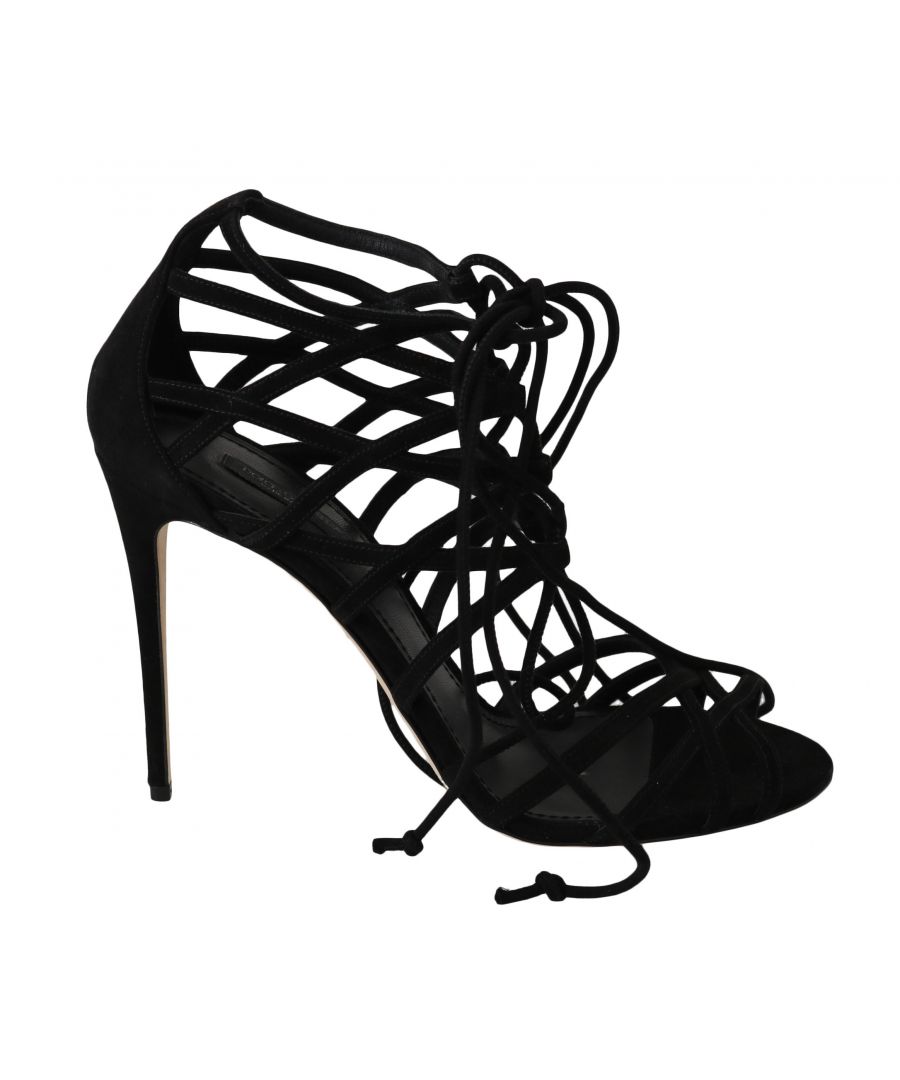 Image for Dolce & Gabbana Black Suede Strap Stilettos Sandals