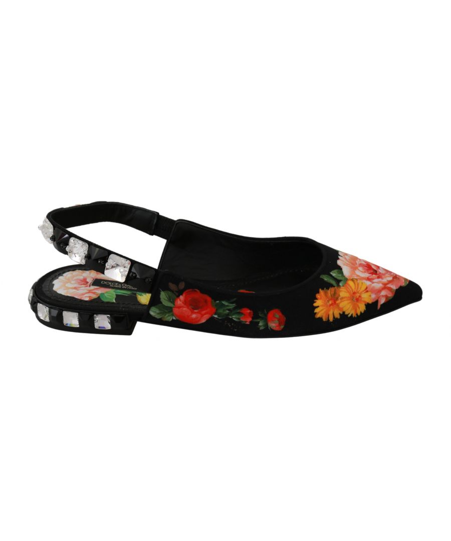Image for Dolce & Gabbana Black Floral Crystal Slingbacks Sandals Shoes