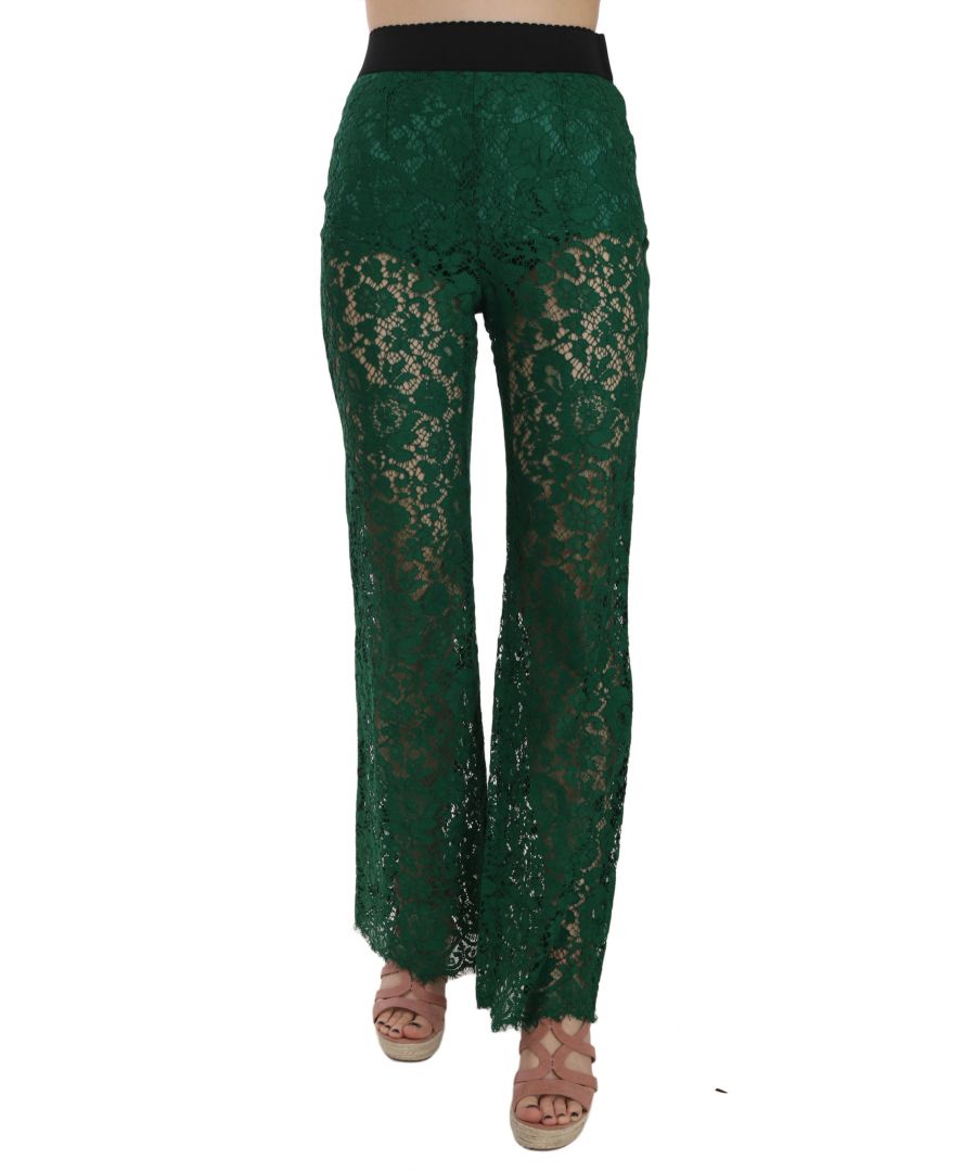 Image for Dolce & Gabbana Floral Lace Green Palazzo Trouser Pants