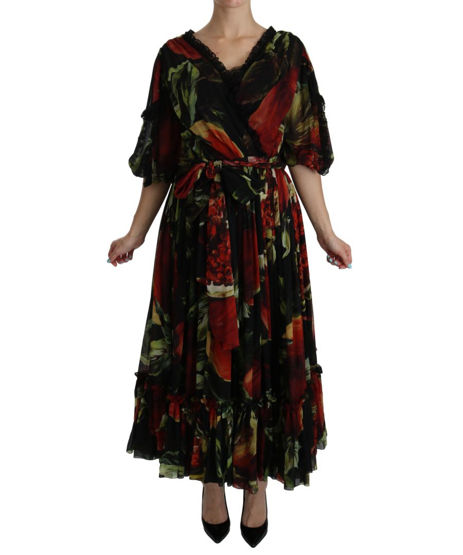 Dolce & ; Gabbana Gorgeous brand new with tags, 100% Authentic Dolce & ; Gabbana Dress Model : Bell Sleeve Pleated Maxi Dress Color : Black floral Roses Lace Printed Material : 93% Silk 7% Elastane Zipper closure Logo details Made in Italy Very exclusive and high craftsmanship