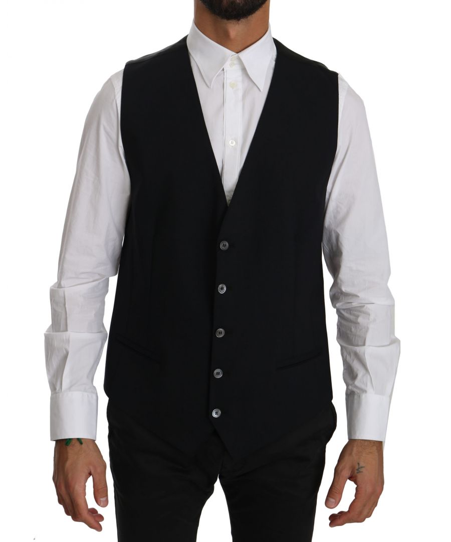 Image for Dolce & Gabbana Black Waistcoat Formal Gilet Cotton Vest