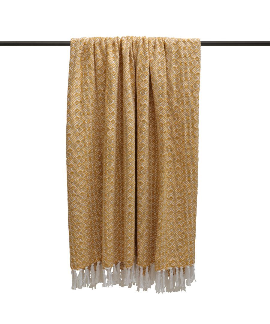 The Jewels cotton throw features a subtle geometric weave and tassel fringing on two sides, for a laid back, cosy look. Perfect for cool summer evenings, or for layering up and adding texture to your home.