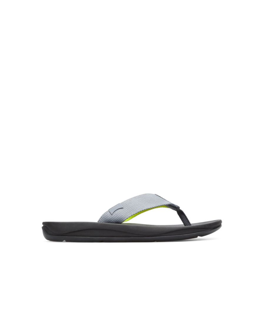 Men’s gray, neon yellow, navy and beige textile sandal.\n\nOur classic TWINS concept — opposite yet complementary — lives on in these mismatched men’s shoes that form a truly unique pair.