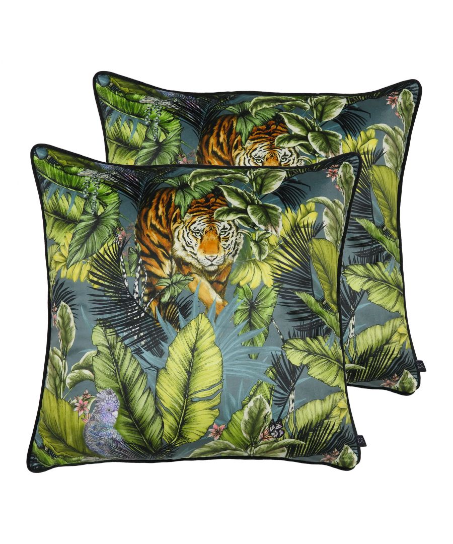 A captivating image of a Bengal Tiger surrounded by jungle foliage. A striking cushion in beautiful colours which will stand out in any room.