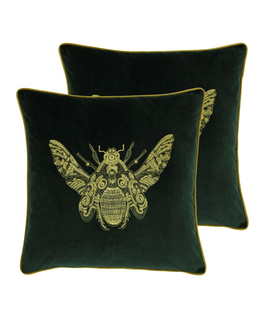 Pay homage to the humble bee and add a touch of opulence to your interior with the Cerana cushion collection. Featuring golden embroidery and matching piping, this velvet cover is soft and sumptuous, offering plenty of comfort and style.