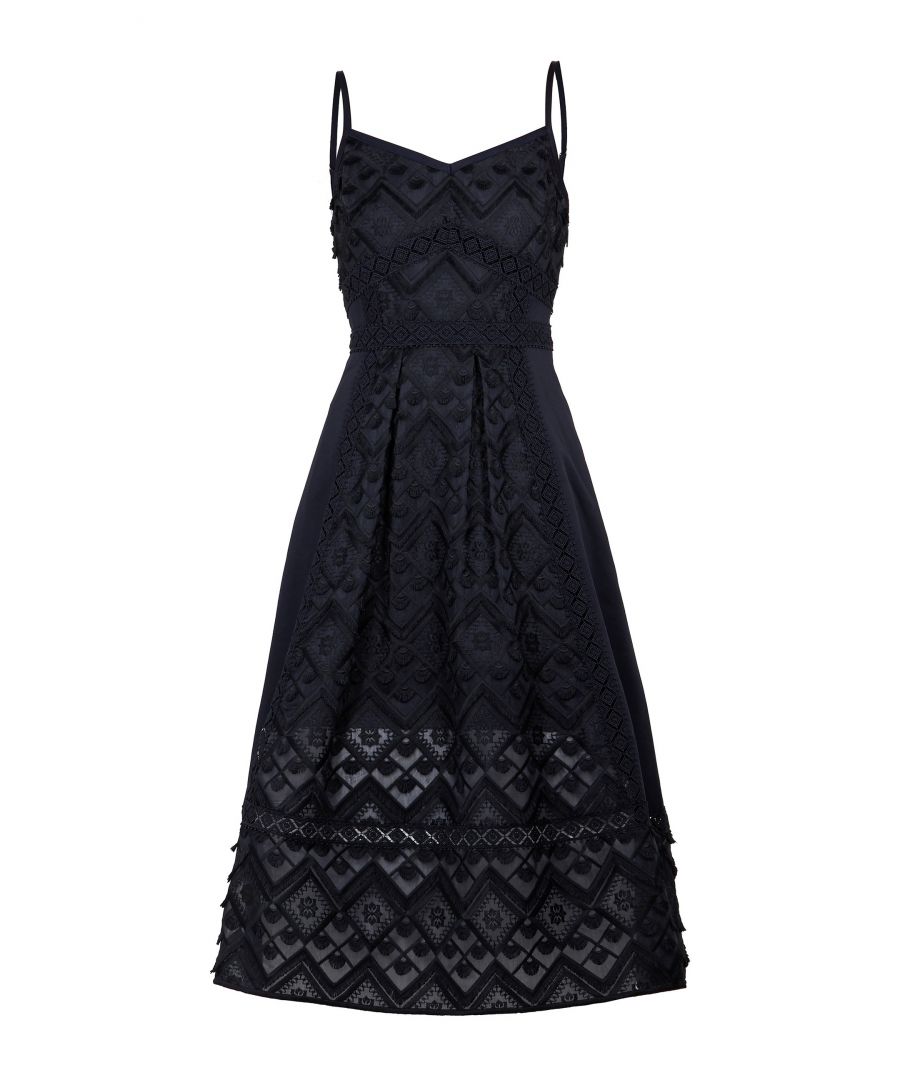 Image for Ted Baker Leeeo Mixed Geo Lace Midi Dress in Navy