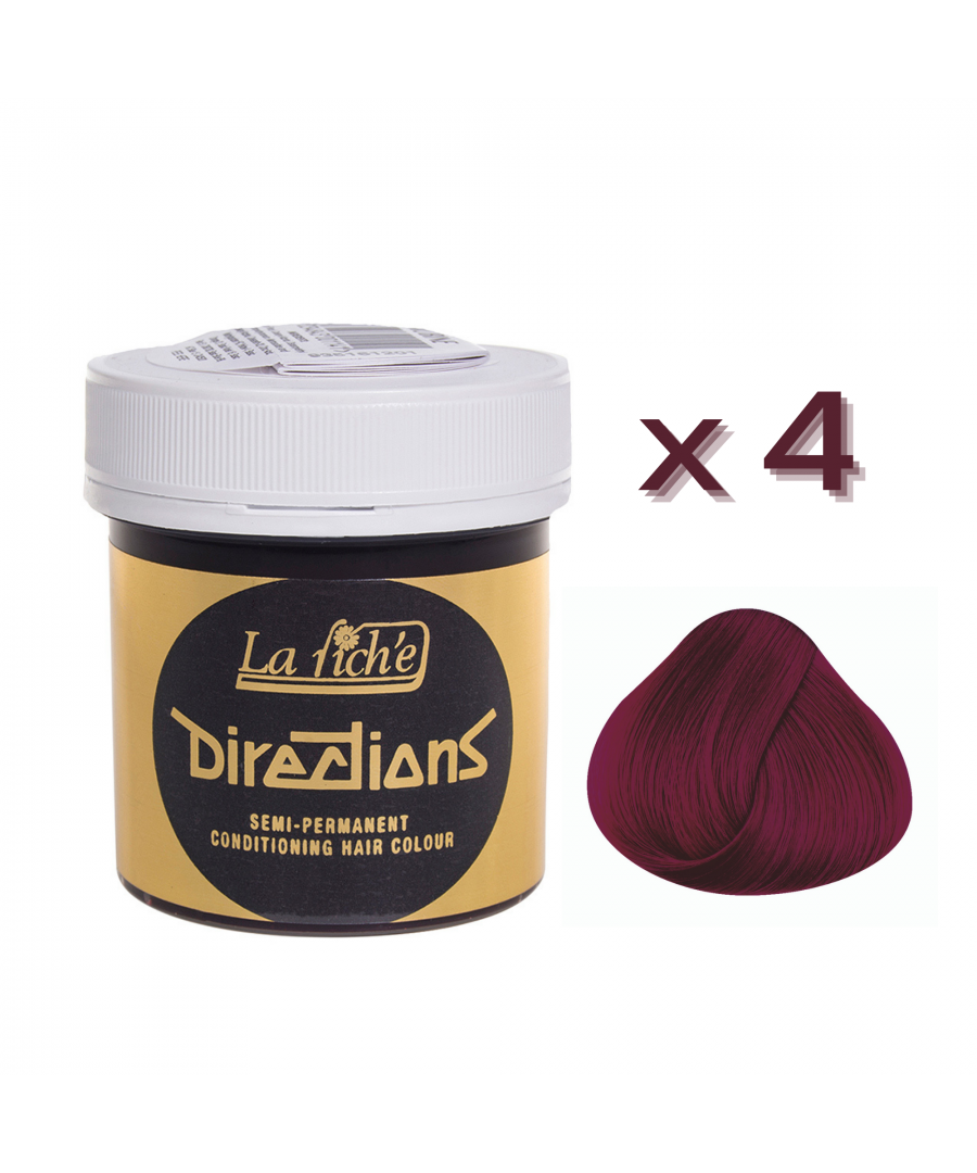 La Riche Directions are simply one of the best and brightest hair dye colours on the market bar none! La Riche have been making Directions Hair Dye for over 30 years, making them one of the most trusted, respected and experienced hair dye brands in the world! Directions are available in 36 bright hair dye colours. All shades can be mixed which means the possibilities are endless. 88ml of Directions Hair Dye per pot. Tamper proof lid. 49mm opening in tub for easy use with tint brush – sold separately. Vegan friendly hair dye. Full instructions and details on how to use are included with each tub. This hair dye has not been tested on animals. Authorised stockist. This listing is for 4 x tubs of the same shade. If you do want different shades please send us a message before purchasing.