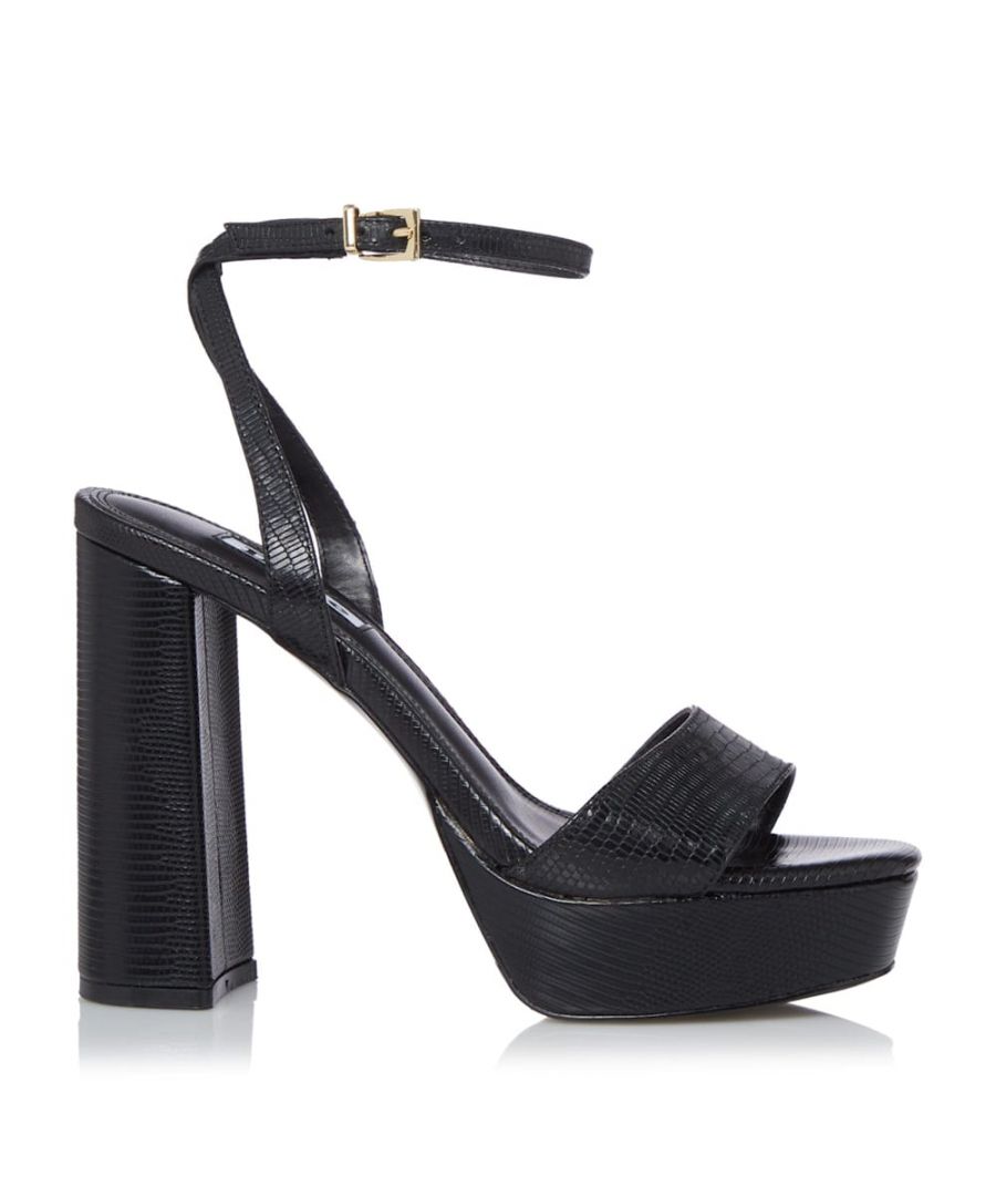 Dune London Womens Ladies MALIN Two Part Heeled Sandals - Black Leather - Size 5