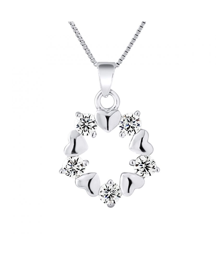 Pendant Circle Shaped Cœur with Zirconium Oxides Silver Sterling 925/1000 - Free Venetian Silver Chain - Our jewelry is made in France and will be delivered in a gift box accompanied by a Certificate of Authenticity and International Warranty