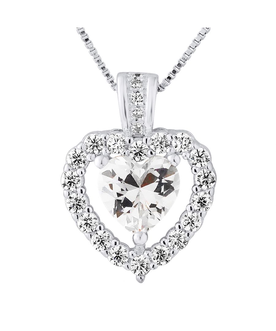 Pendant Heart Shaped Silver Sterling 925/1000 with Zirconium Oxides - Free Venetian Silver Chain - Our jewelry is made in France and will be delivered in a gift box accompanied by a Certificate of Authenticity and International Warranty