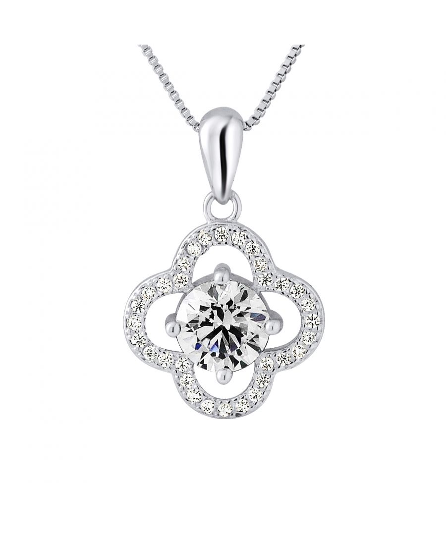 Pendant Lucky Clover Shaped Silver Sterling 925/1000 with Zirconium Oxides  - Free Venetian Silver Chain - Our jewelry is made in France and will be delivered in a gift box accompanied by a Certificate of Authenticity and International Warranty