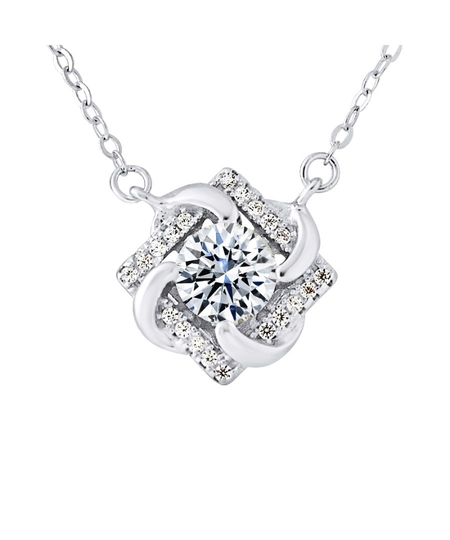 Necklace Solitaire with Zirconium Oxides - square shaped - Chain Mesh Convict - Silver Sterling 925/1000  - Our jewelry is made in France and will be delivered in a gift box accompanied by a Certificate of Authenticity and International Warranty
