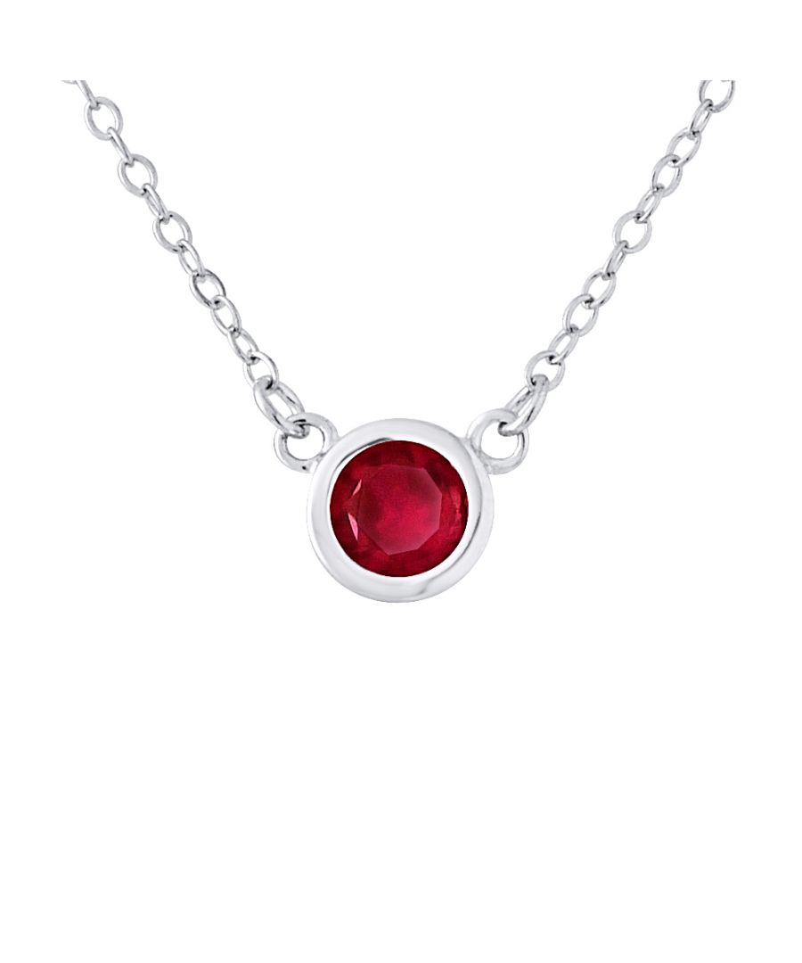 Necklace Solitaire Zirconium Oxides Red closed setting - Chain Mesh Convict - Silver Sterling 925/1000 - Our jewelry is made in France and will be delivered in a gift box accompanied by a Certificate of Authenticity and International Warranty