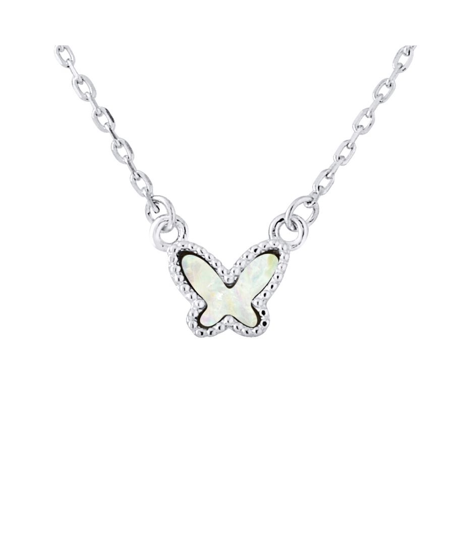 Necklace Butterfly Shaped and White Mother of Pearl - Chain Mesh Convict - Silver Sterling 925/1000  - Our jewelry is made in France and will be delivered in a gift box accompanied by a Certificate of Authenticity and International Warranty