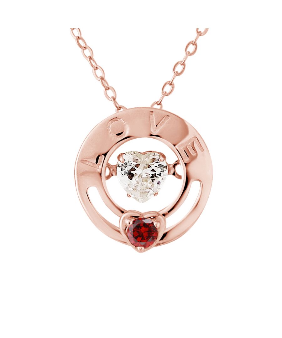 Necklace Circle Shaped Love and heart Shaped White et Red en Zirconium Oxides  - Chain Mesh Convict - Silver Sterling 925/1000 pink gold plated - Our jewelry is made in France and will be delivered in a gift box accompanied by a Certificate of Authenticity and International Warranty