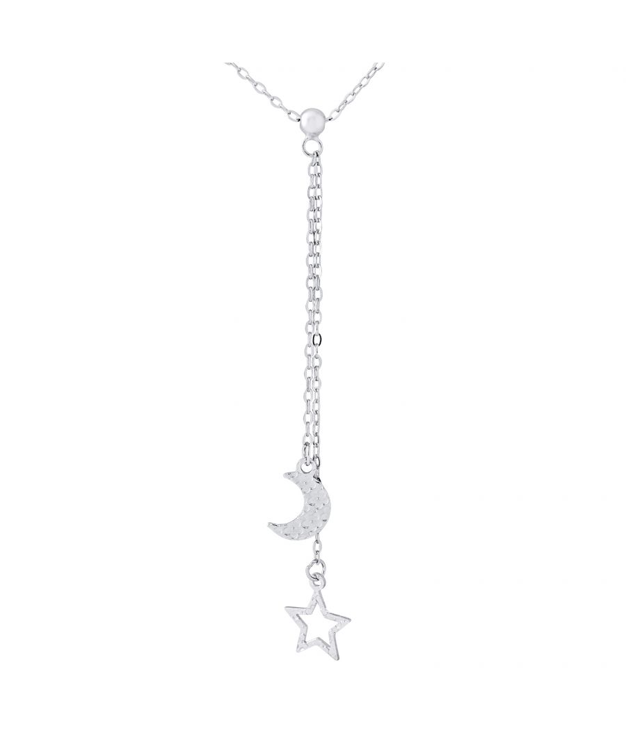 Necklace Tie Moon and Stars Shaped  - Chain Mesh Convict - Silver Sterling 925/1000 - Our jewelry is made in France and will be delivered in a gift box accompanied by a Certificate of Authenticity and International Warranty