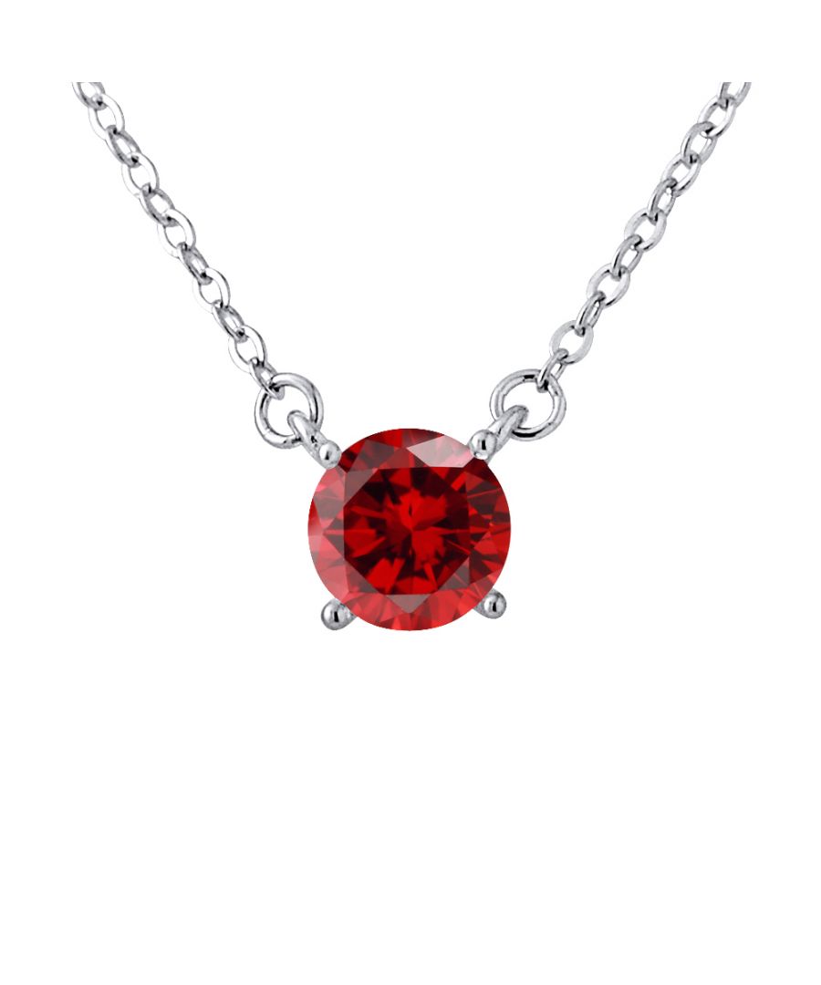 Necklace Solitaire - Zirconium Oxides Red - Chain Mesh Convict - Silver Sterling 925/1000 - Our jewelry is made in France and will be delivered in a gift box accompanied by a Certificate of Authenticity and International Warranty