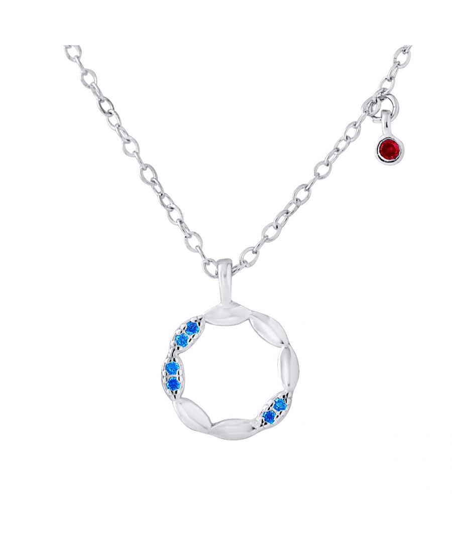 Necklace Circle Shaped - Blue and Red Zirconium Oxides charm  - Chain Mesh Convict - Silver Sterling 925/1000 - Our jewelry is made in France and will be delivered in a gift box accompanied by a Certificate of Authenticity and International Warranty