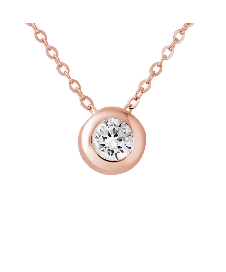 Necklace Solitaire Zirconium Oxides closed setting - Chain Mesh Convict - Silver Sterling 925/1000 pink gold plated - Our jewelry is made in France and will be delivered in a gift box accompanied by a Certificate of Authenticity and International Warranty