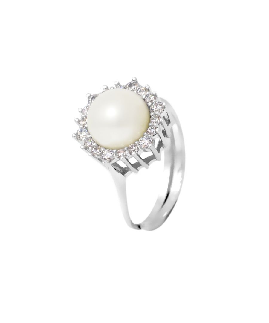 925 Sterling Silver Ring Rhodium Plated Surrounding Oxidized with a Genuine Freshwater Cultured Pearl 8mm - White Color - Our jewellery is made in France and will be delivered in a gift box accompanied by a Certificate of Authenticity and International Warranty