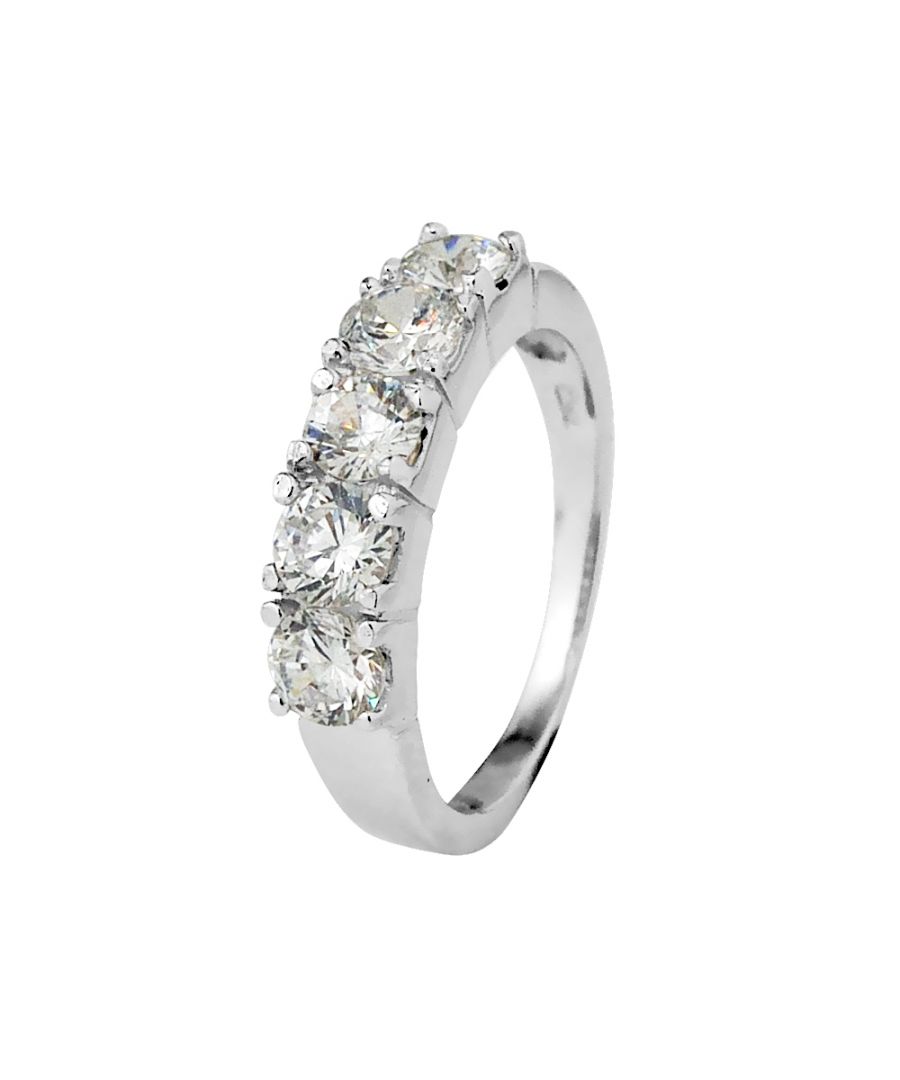 Half Ring - 5 White Zirconium Oxides - 925 Sterling Silver Rhodium Plated - Available Size 50 to 60 - Our jewellery is made in France and will be delivered in a gift box accompanied by a Certificate of Authenticity and International Warranty