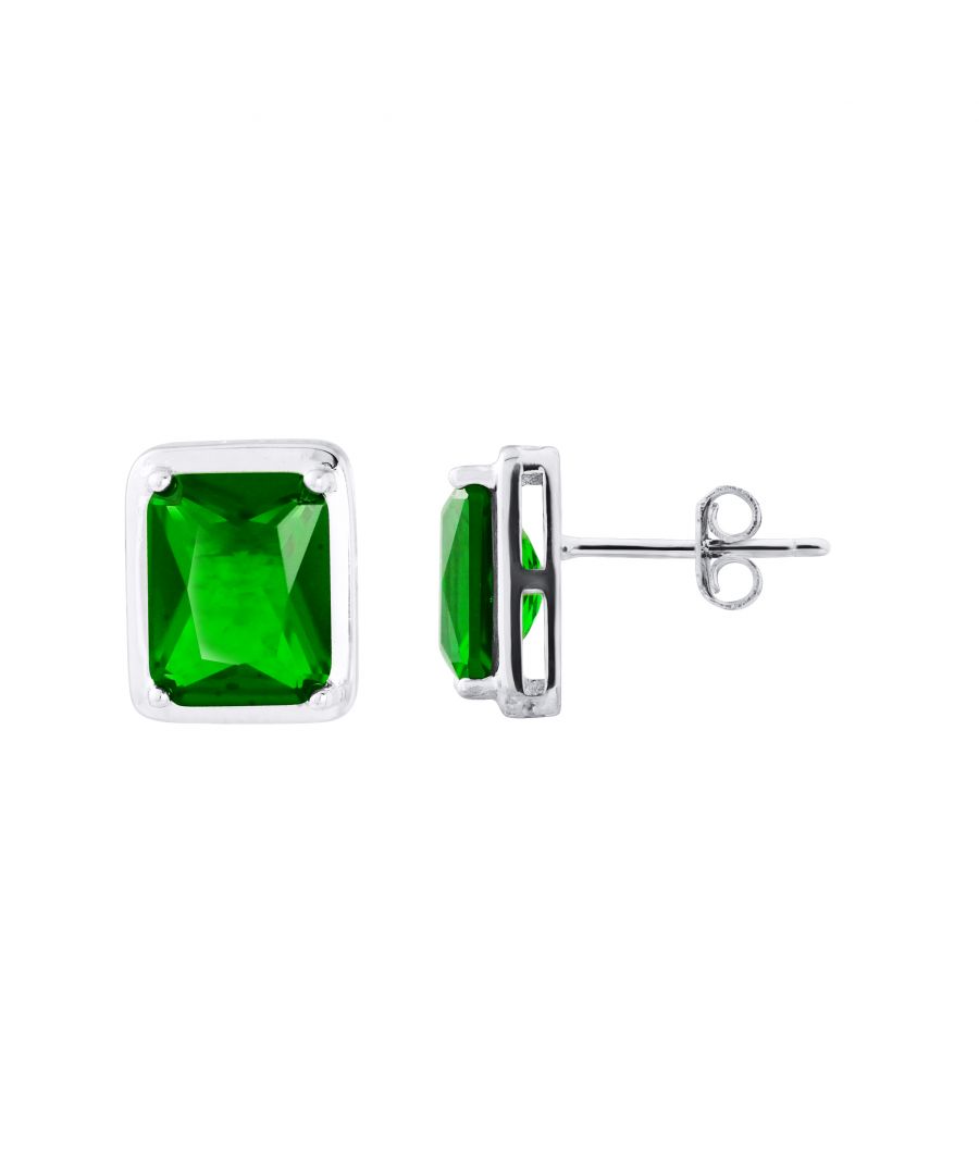 Earrings Rectangle Shaped - push system - Silver Sterling 925/1000 - Green Crystal Emerald - Our jewelry is made in France and will be delivered in a gift box accompanied by a Certificate of Authenticity and International Warranty