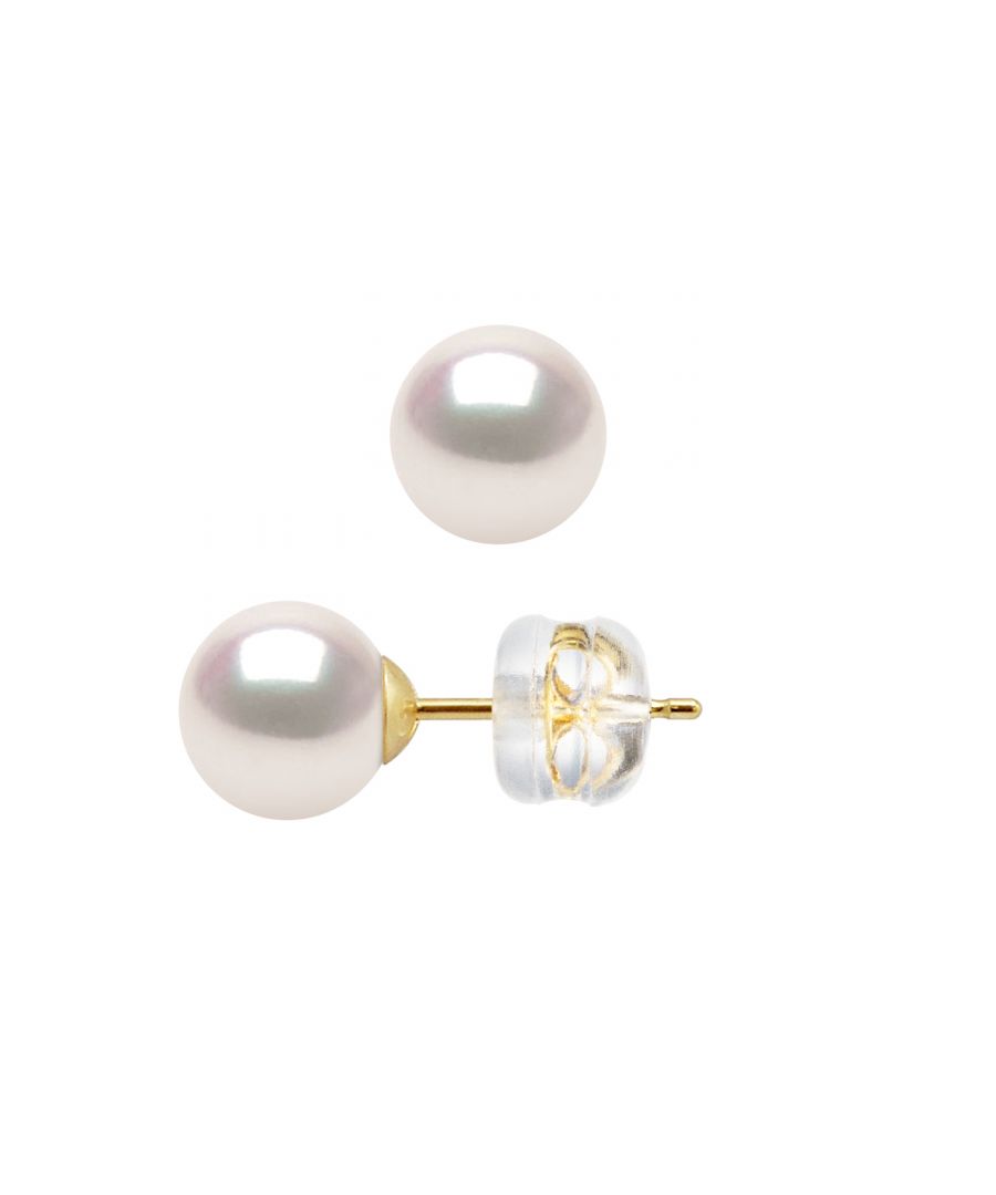 Earrings  - TRUE CERTIFIED AKOYA CULTURED PEARLS Round Shaped  7-7,5 mm - Quality AA+ - High Luster / Orient Pink White  - Push System Security by SILICONOR  -  750 thousandth yellow gold (18 Carats) -Our jewelry is made in France and will be delivered in a gift box accompanied by a Certificate of Authenticity and International Warranty