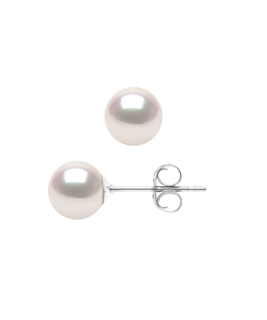 Earrings  - TRUE CERTIFIED AKOYA CULTURED PEARLS Round Shaped  7,5-8 mm - Quality AA+ - High Luster / Orient Pink White  - Push System -  750 thousandth white gold (18 Carats) -Our jewelry is made in France and will be delivered in a gift box accompanied by a Certificate of Authenticity and International Warranty