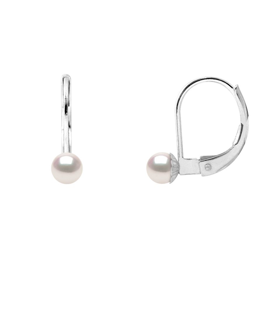 Earrings  - TRUE CERTIFIED AKOYA CULTURED PEARLS Round Shaped  4,5-5 mm - Quality AA+ - High Luster / Orient Pink White  - Lever back System -  750 thousandth white gold (18 Carats) - Our jewelry is made in France and will be delivered in a gift box accompanied by a Certificate of Authenticity and International Warranty