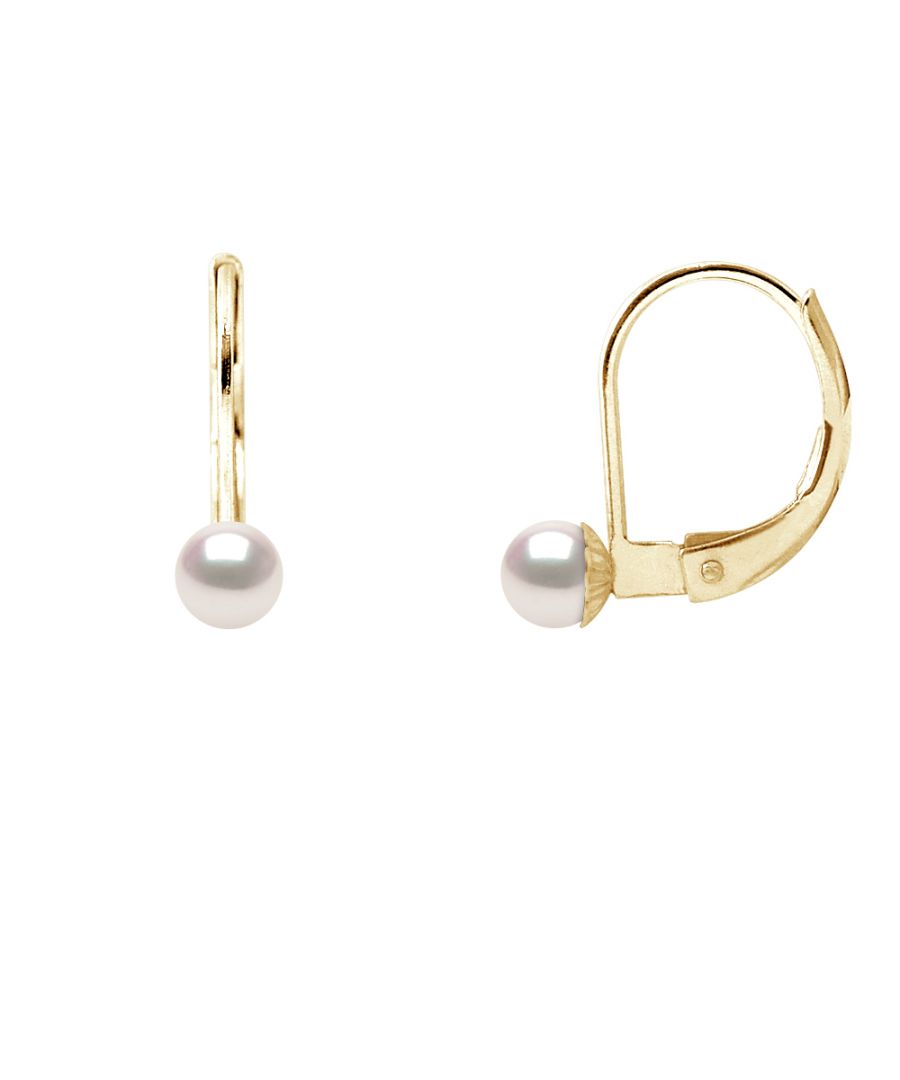 Earrings  - TRUE CERTIFIED AKOYA CULTURED PEARLS Round Shaped  4,5-5 mm - Quality AA+ - High Luster / Orient Pink White  - Lever back System -  750 thousandth yellow gold (18 Carats) -Our jewelry is made in France and will be delivered in a gift box accompanied by a Certificate of Authenticity and International Warranty