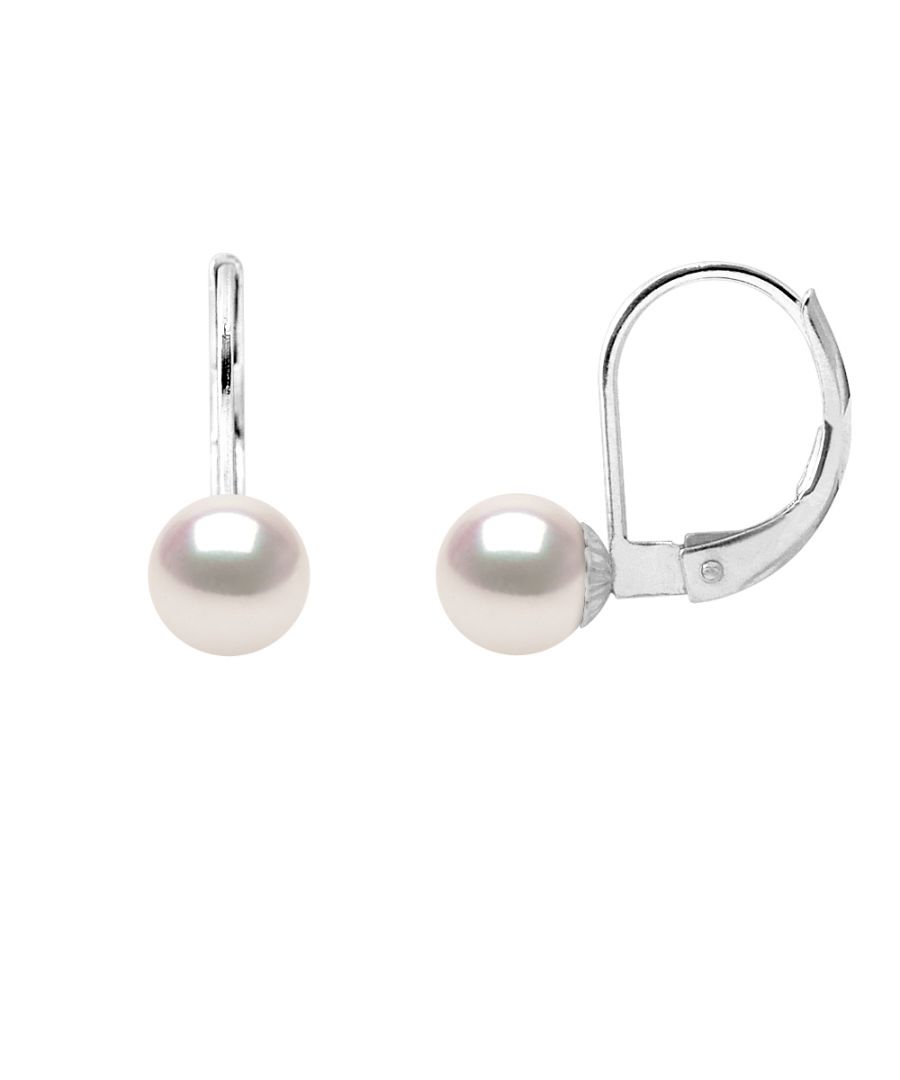 Earrings  - TRUE CERTIFIED AKOYA CULTURED PEARLS Round Shaped  6,5-7 mm - Quality AA+ - High Luster / Orient Pink White  - Lever back System -  750 thousandth white gold (18 Carats) -Our jewelry is made in France and will be delivered in a gift box accompanied by a Certificate of Authenticity and International Warranty