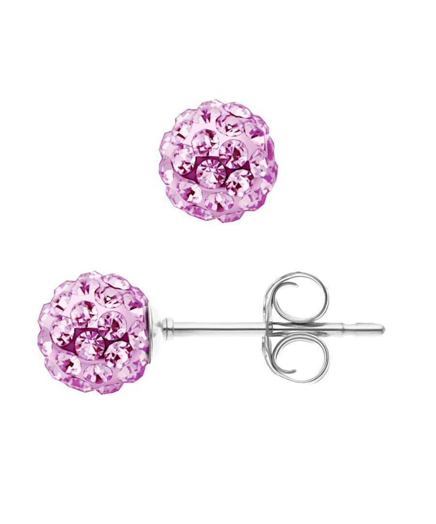 Earrings Balls set with Genuine Pink Crystal - strollers system - Our jewellery is made in France and will be delivered in a gift box accompanied by a Certificate of Authenticity and International Warranty