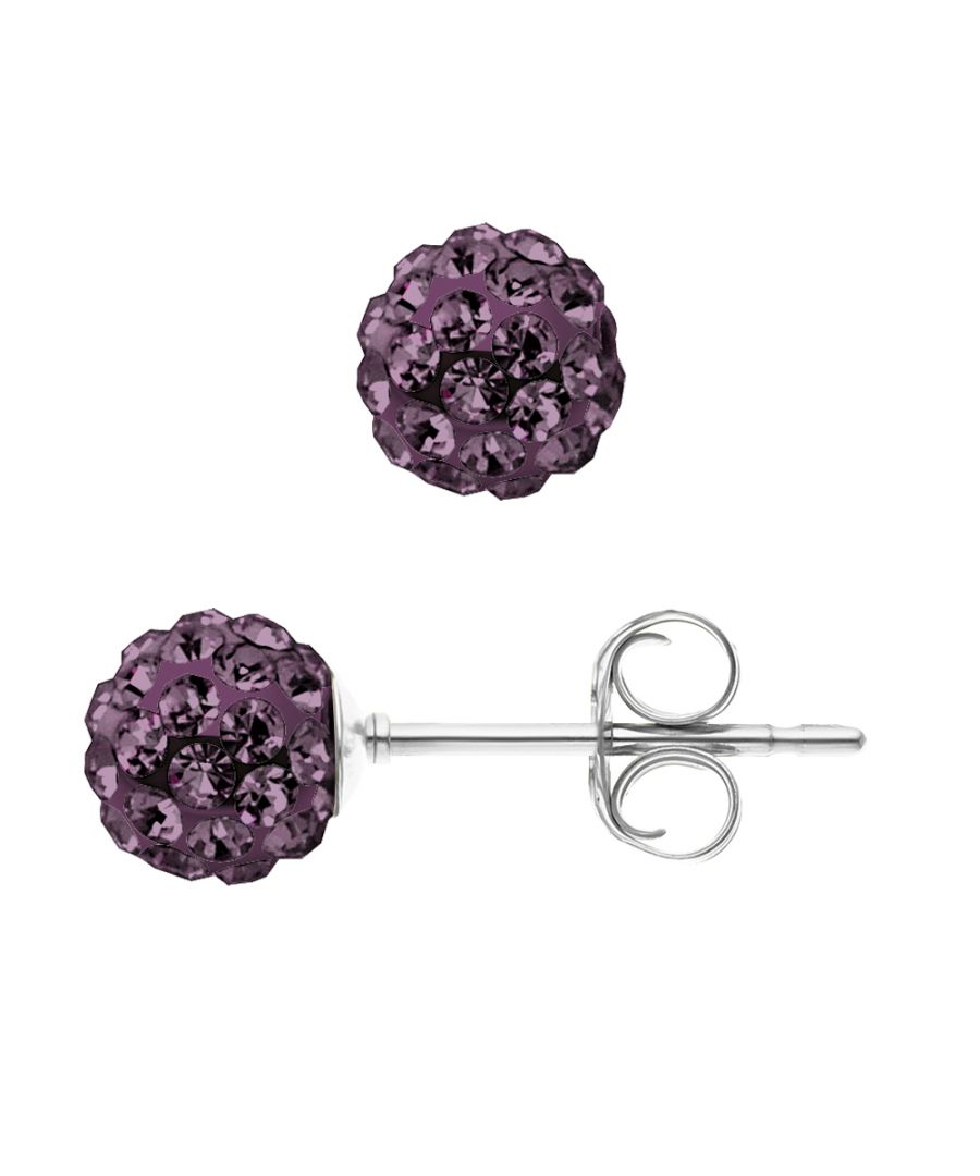 Earrings Balls set with Genuine Purple Crystal - strollers system - Our jewellery is made in France and will be delivered in a gift box accompanied by a Certificate of Authenticity and International Warranty