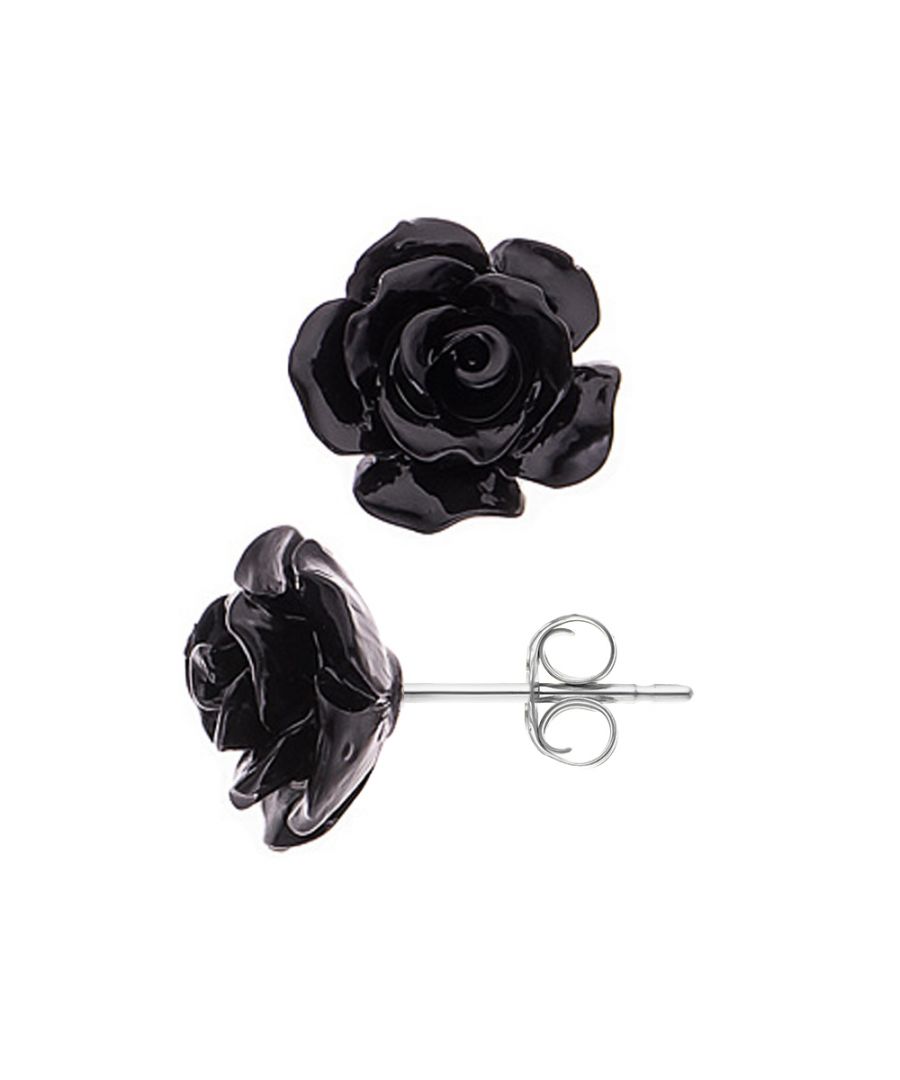Earrings Black Rose - Stroller System 925 Sterling Silver - Our jewellery is made in France and will be delivered in a gift box accompanied by a Certificate of Authenticity and International Warranty