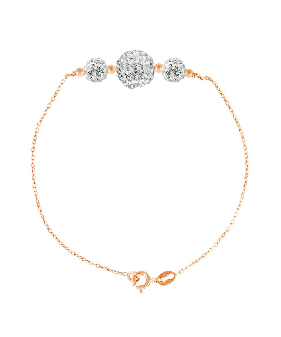 Bracelet Trylogy Pink Gold - 3 balls fully set with Genuine Crystal White - Silver Chain 925 - Pink Gold Color - Length 7in,7 in, 18cm - Our jewellery is made in France and will be delivered in a gift box accompanied by a Certificate of Authenticity and International Warranty