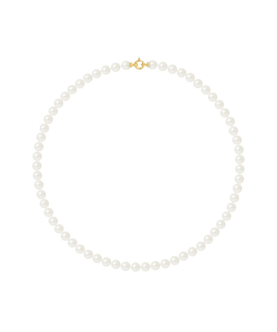 Necklace Rang Princessetrue Cultured Freshwater Pearls 7-8 mm - 0,31 in - Natural White Color ring clasp Gold 750 \n- Length 45 cm , 17,7 in- - Our jewellery is made in France and will be delivered in a gift box accompanied by a Certificate of Authenticity and International Warranty