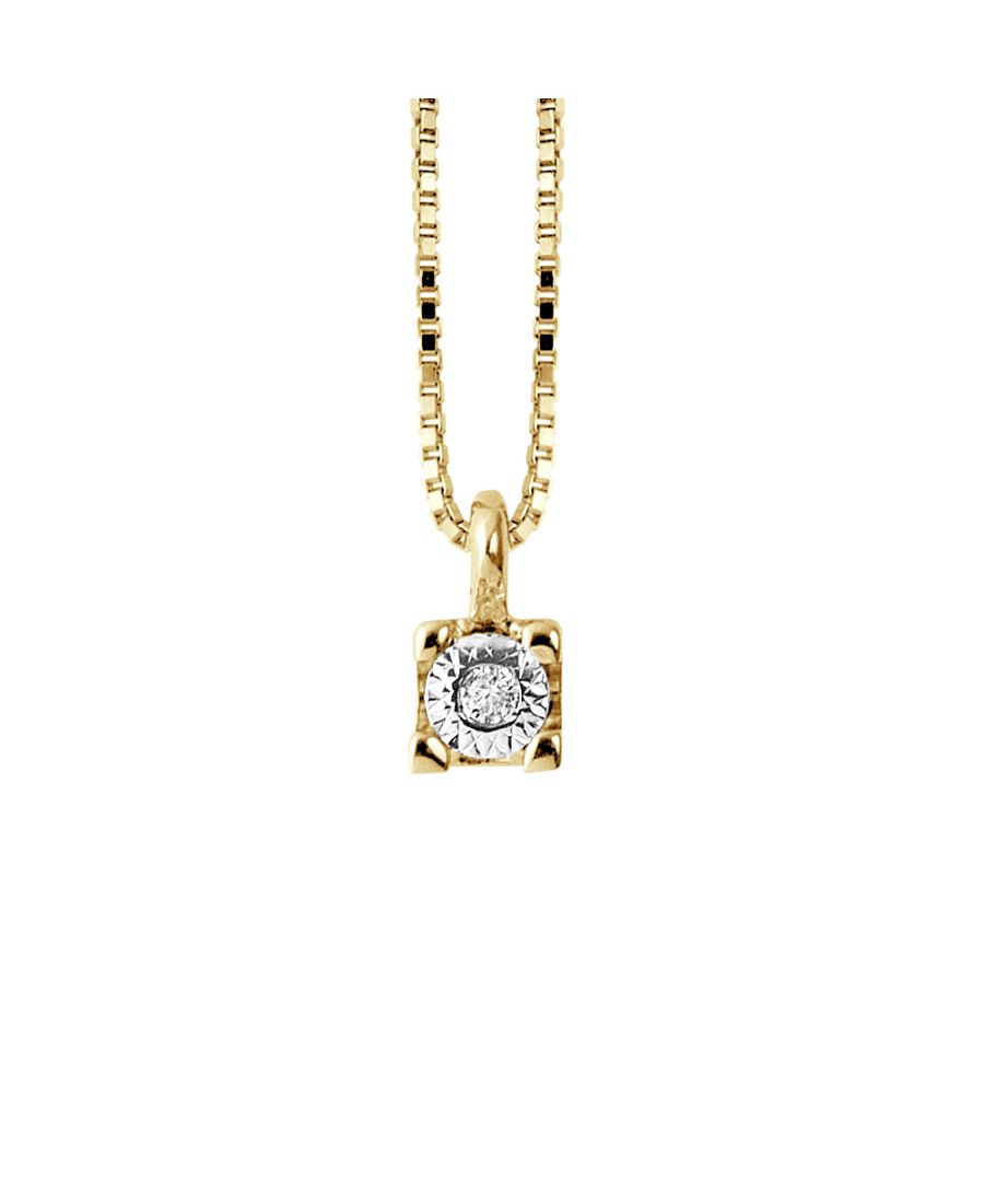 Necklace Solitaire - Diamonds 0,10 Cts - set 4 claw - Gold 750 (18 Carats) - Venetian Style chain - Length 42 cm, 16,5 in - Our jewellery is made in France and will be delivered in a gift box accompanied by a Certificate of Authenticity and International Warranty