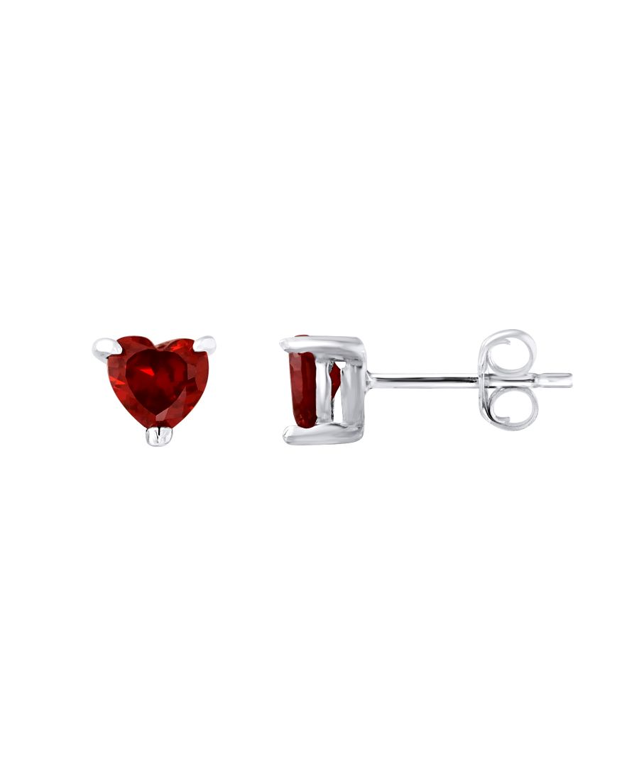 Earrings Heart Shaped - Silver Sterling 925/1000 - Set with 3 Claws - Zirconium Oxides Red - push system - Our jewelry is made in France and will be delivered in a gift box accompanied by a Certificate of Authenticity and International Warranty
