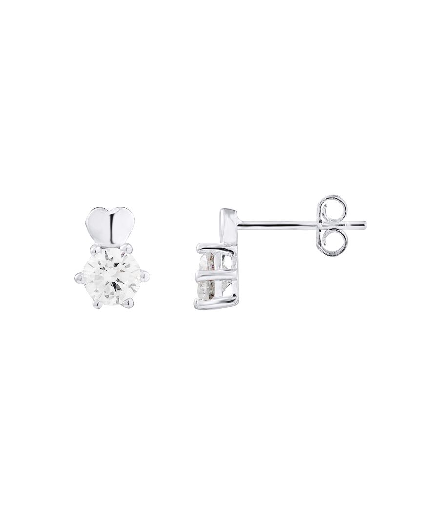 Earrings Heart Shaped Solitaire - Silver Sterling 925/1000 - Set with 6 claws - Zirconium Oxides - push system - Our jewelry is made in France and will be delivered in a gift box accompanied by a Certificate of Authenticity and International Warranty
