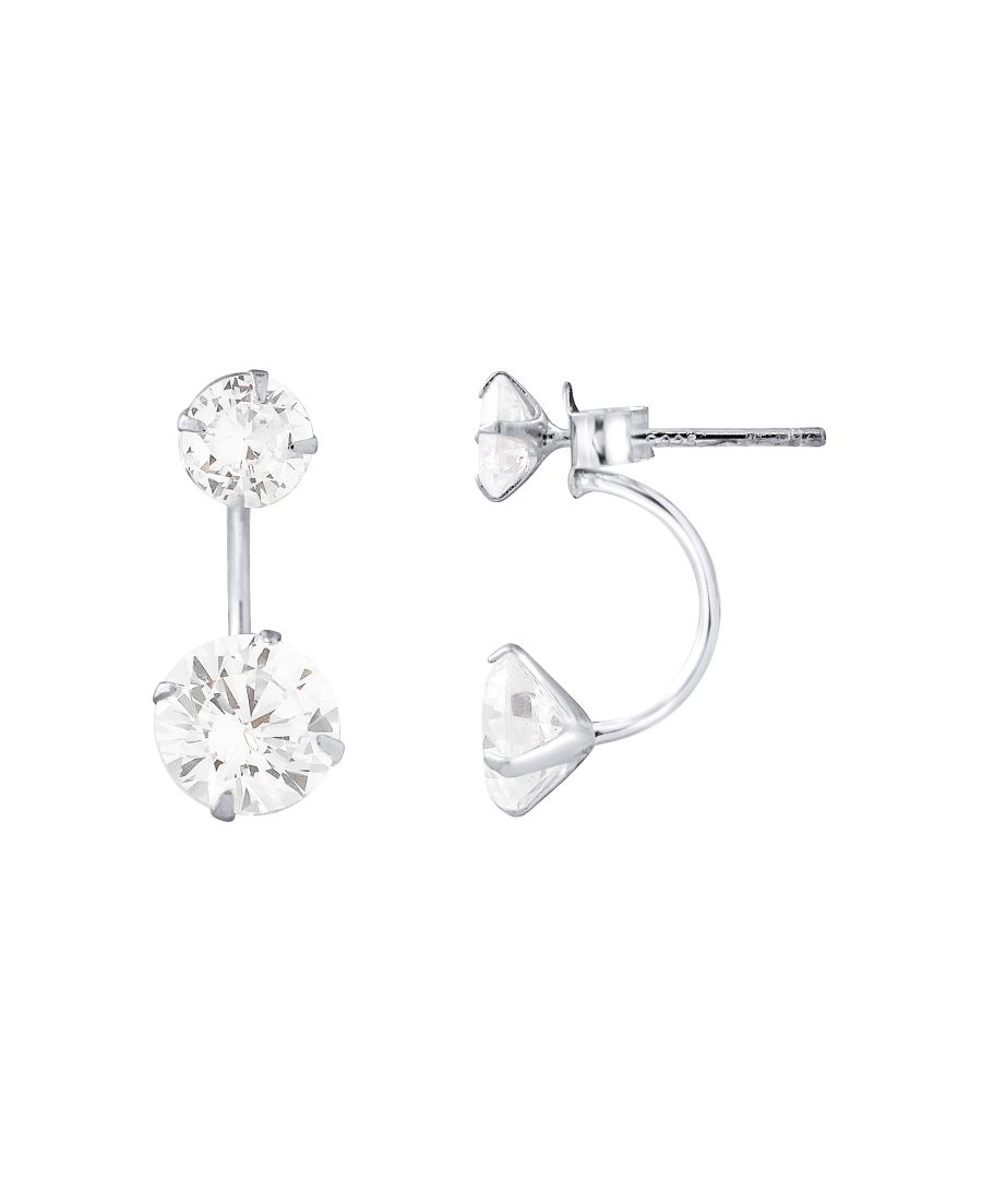 Earrings Duo- Silver Sterling 925/1000 - Zirconium Oxides - push system - Our jewelry is made in France and will be delivered in a gift box accompanied by a Certificate of Authenticity and International Warranty