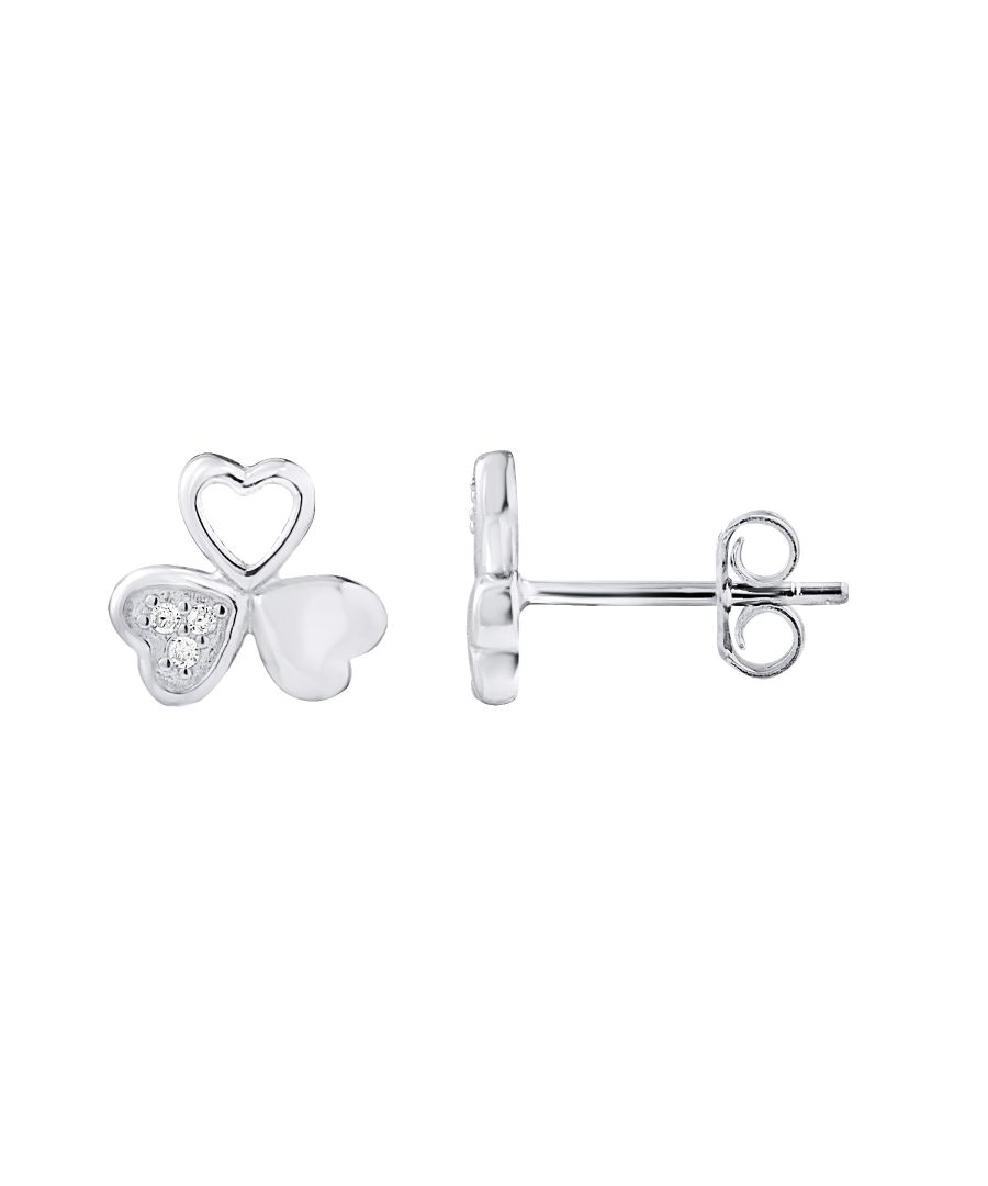 Earrings Lucky Clover Shaped 3 leaves Shaped - Silver Sterling 925/1000 - Zirconium Oxides - push system - Our jewelry is made in France and will be delivered in a gift box accompanied by a Certificate of Authenticity and International Warranty