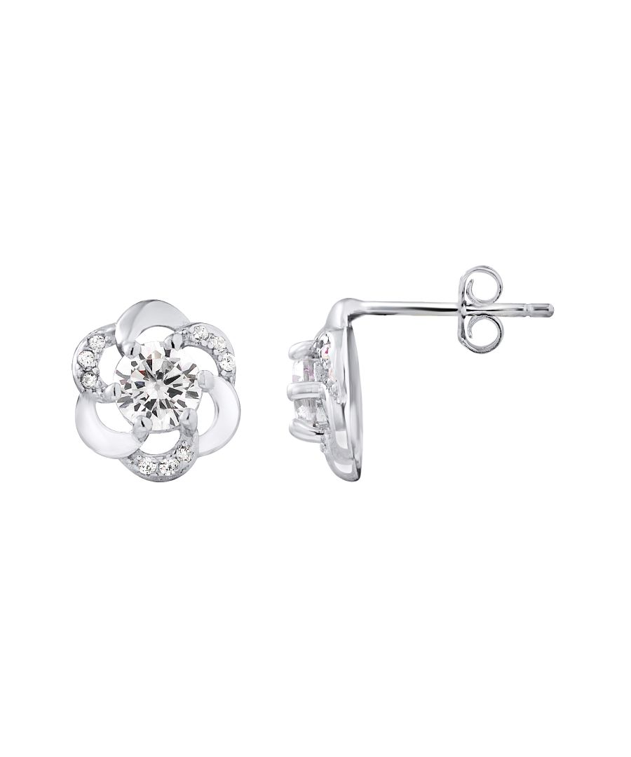 Earrings Flower Shaped- Silver Sterling 925/1000 - Zirconium Oxides - push system - Our jewelry is made in France and will be delivered in a gift box accompanied by a Certificate of Authenticity and International Warranty