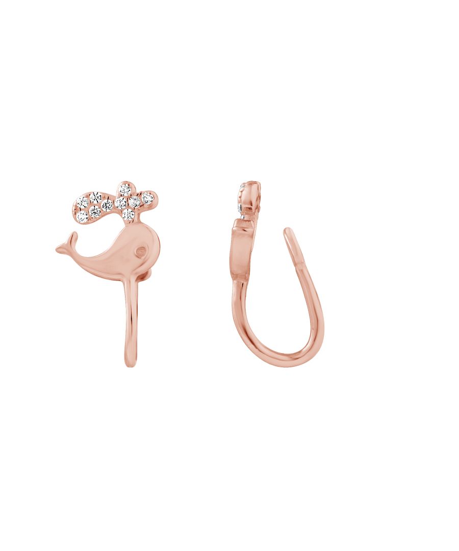 Earrings Whale Shaped for non-pierced ears - Silver Sterling 925/1000 Pink Gold Plated - Clap system - Our jewelry is made in France and will be delivered in a gift box accompanied by a Certificate of Authenticity and International Warranty