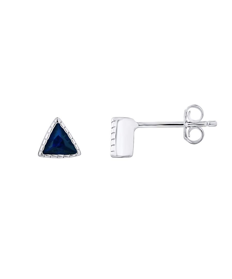 Earrings Triangle Shaped - Silver Sterling 925/1000 - Blue Zirconyum Oxides - push system - Our jewelry is made in France and will be delivered in a gift box accompanied by a Certificate of Authenticity and International Warranty