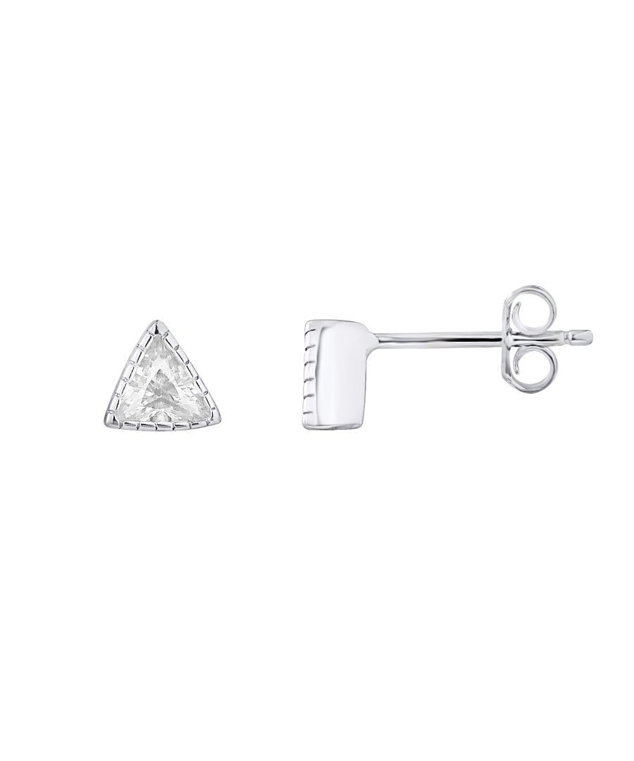 Earrings Triangle Shaped- Silver Sterling 925/1000 - Zirconium Oxides White - push system - Our jewelry is made in France and will be delivered in a gift box accompanied by a Certificate of Authenticity and International Warranty