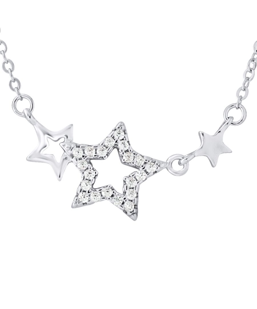 Necklace Star Shaped set of Zirconium Oxides - Chain Mesh Convict - Silver Sterling 925/1000 pink gold plated - Our jewelry is made in France and will be delivered in a gift box accompanied by a Certificate of Authenticity and International Warranty
