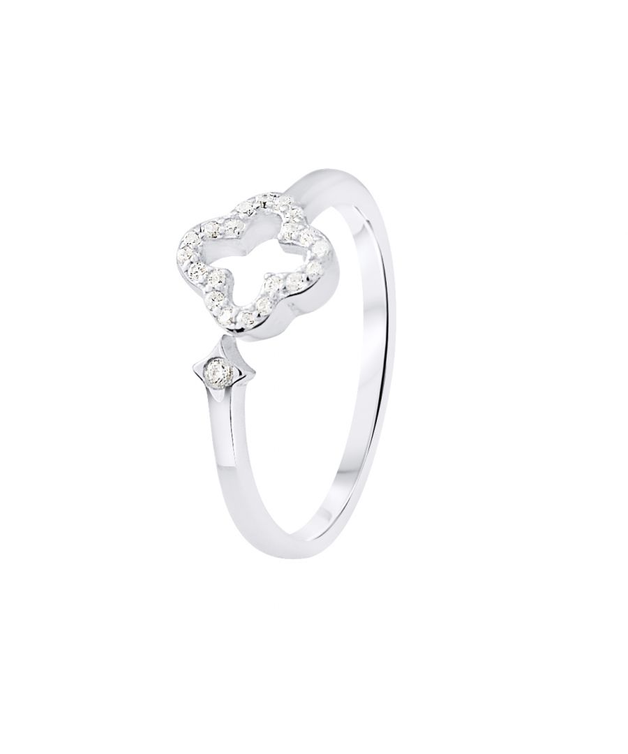 Ring Lucky Clover Shaped openwork Adjustable - Silver Sterling 925/1000 with Zirconium Oxides - Our jewelry is made in France and will be delivered in a gift box accompanied by a Certificate of Authenticity and International Warranty