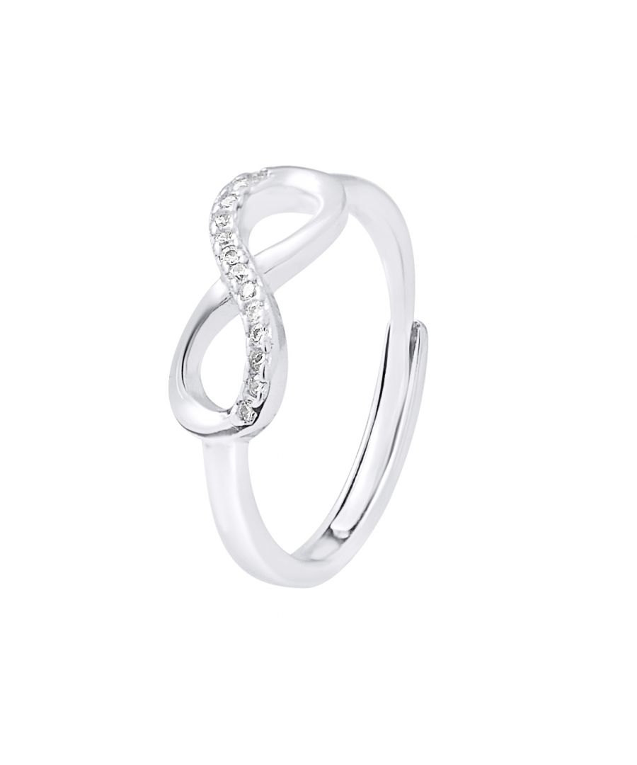 Ring Infinity Shaped Adjustable - Silver Sterling 925/1000 with Zirconium Oxides - Our jewelry is made in France and will be delivered in a gift box accompanied by a Certificate of Authenticity and International Warranty