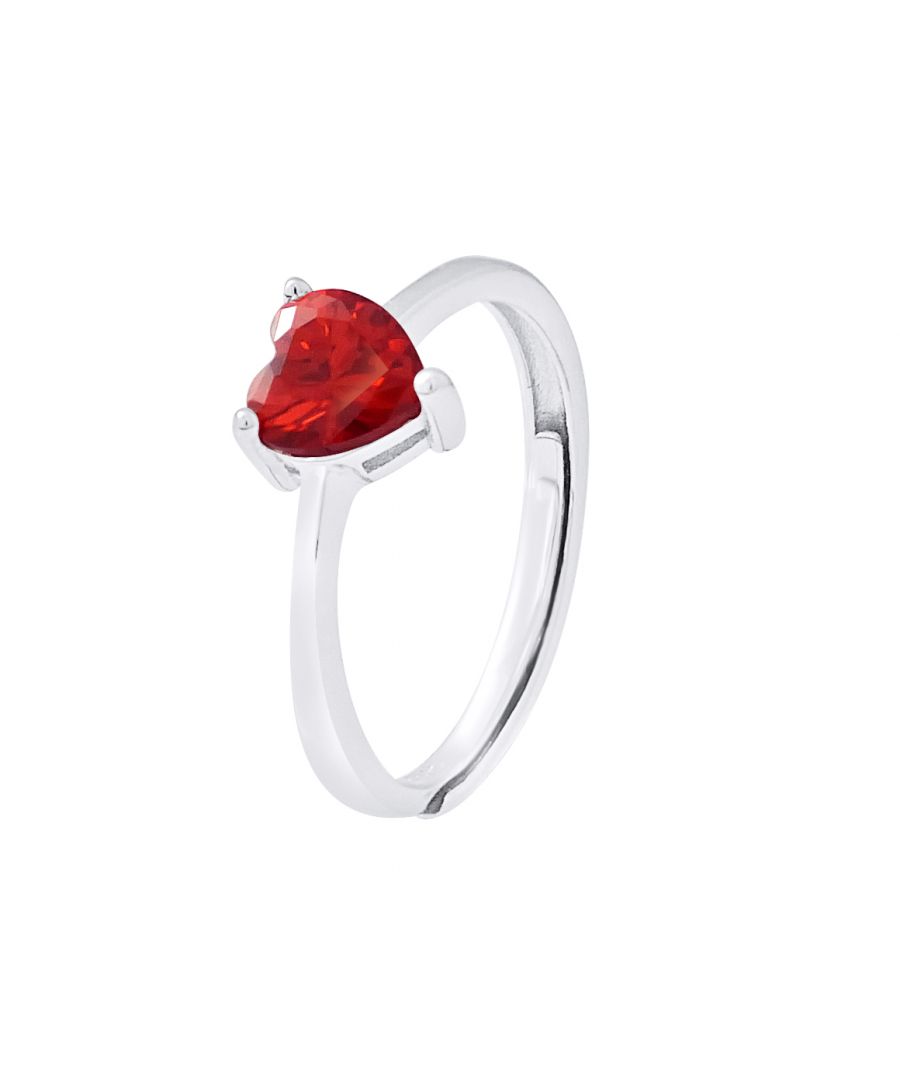 Ring Heart Shaped de Crystal Red Adjustable - set with claw - Silver Sterling 925/1000 - Our jewelry is made in France and will be delivered in a gift box accompanied by a Certificate of Authenticity and International Warranty